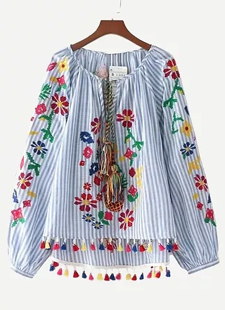 Cotton Tunic with Embroidery and Print