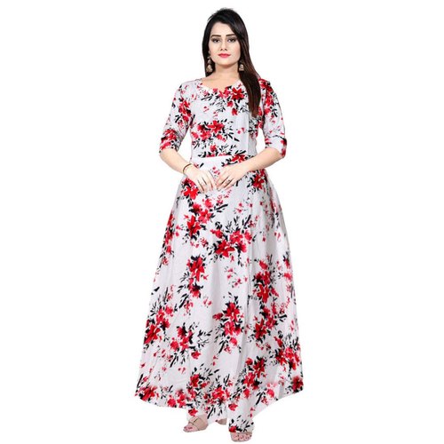 Jaipuri Floral Print Full Length Rayon Dress