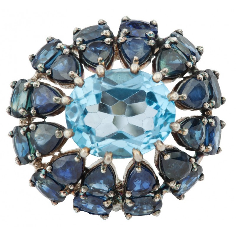 Buy Vintage Engagement Rings / Blue Topaz & Blue Sapphire Beehive Ring
