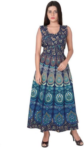 Jaipuri Neptol Blue Cotton Dress