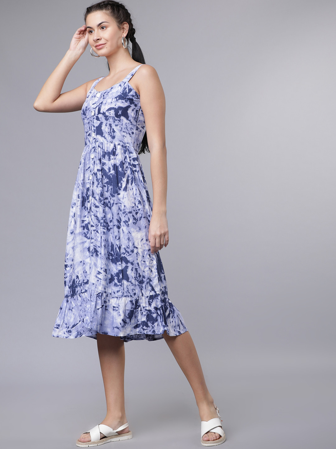 Women Blue Printed Fit and Flare Dress