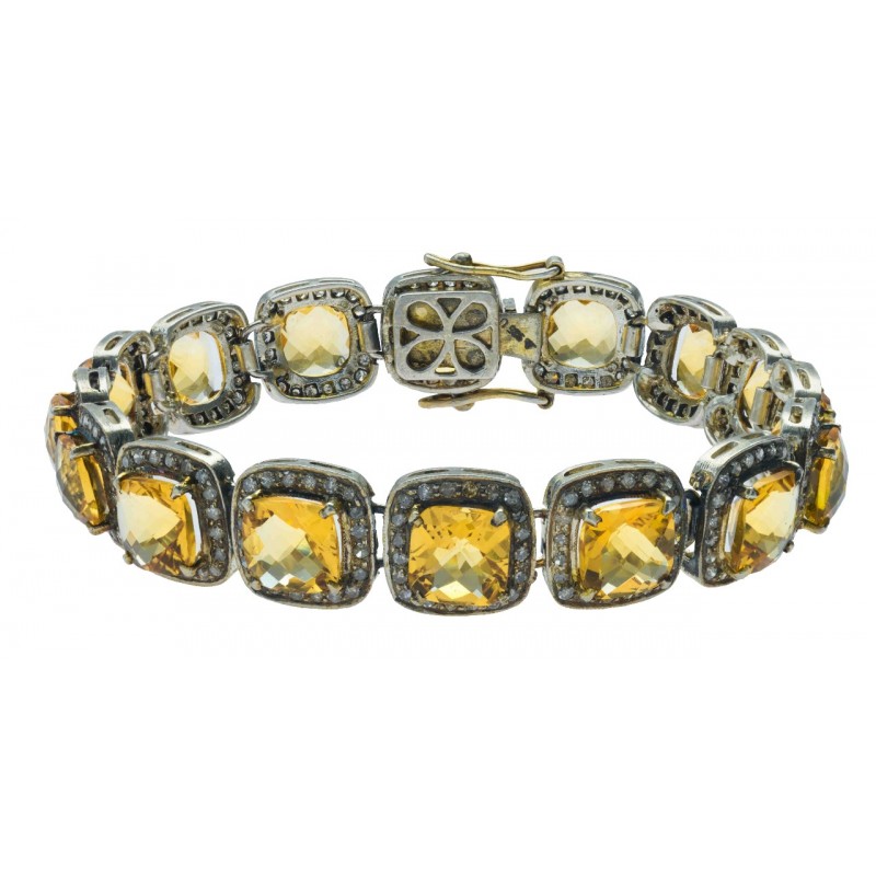 Square Citrine & Diamond High Quality Long Bracelet