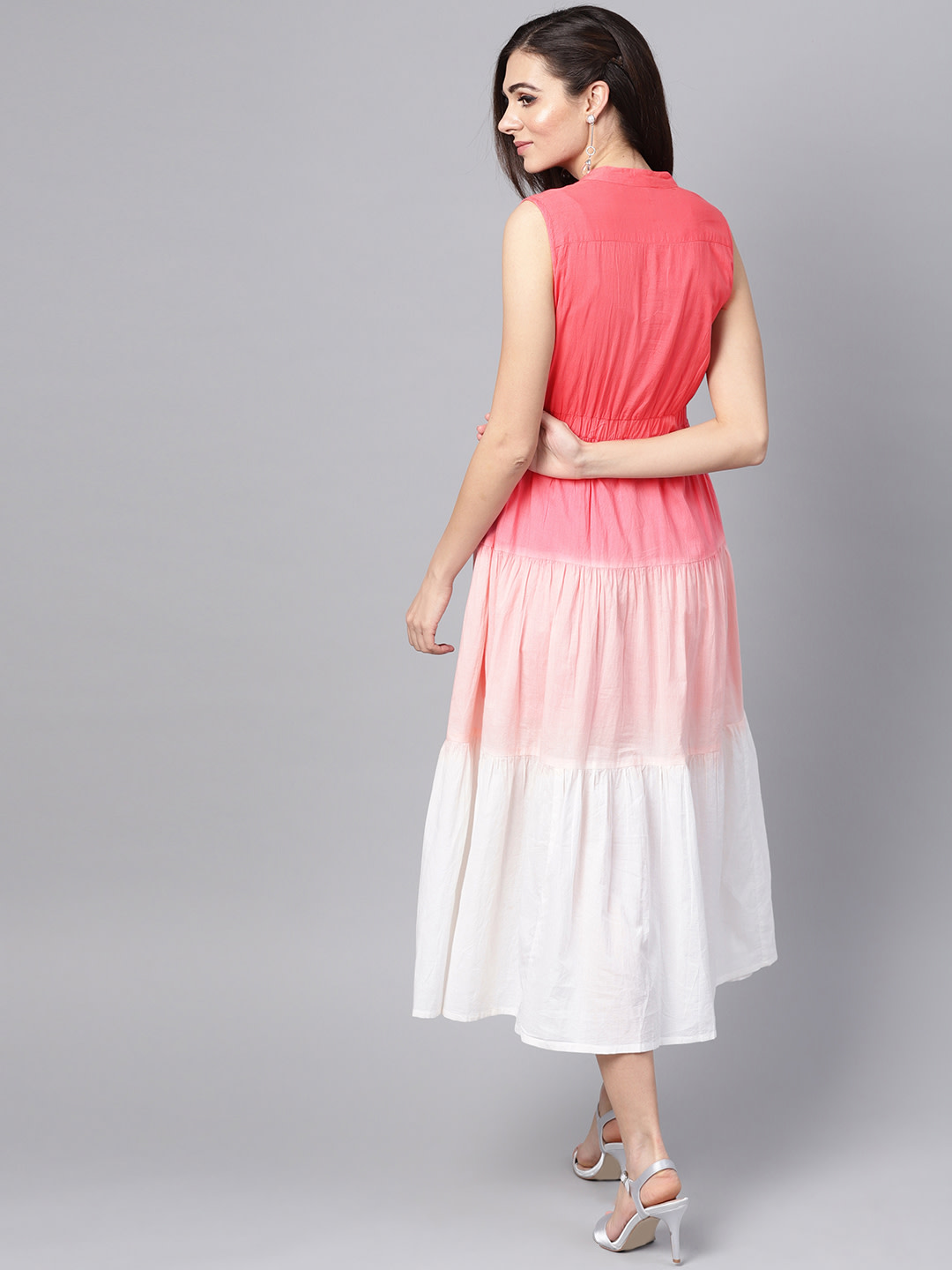 Women Pink & White Dyed A-Line Dress