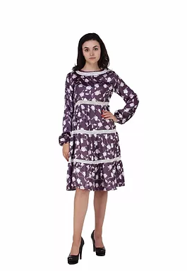 Polyester Digital Printed Dress with Lace Details