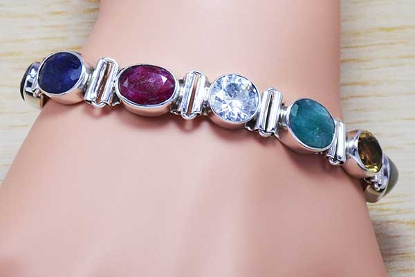 925 Silver Multi Gemstones Silver Bracelet