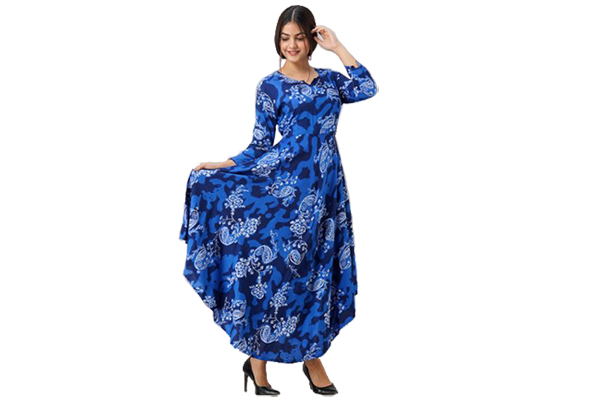 Women's Fit and Flare Designer Print Long Dress