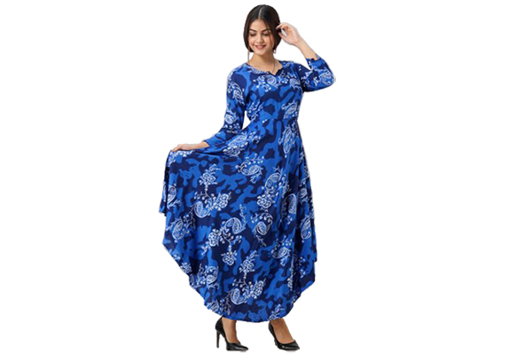 Women's Fit and Flare Designer Print Long Dress