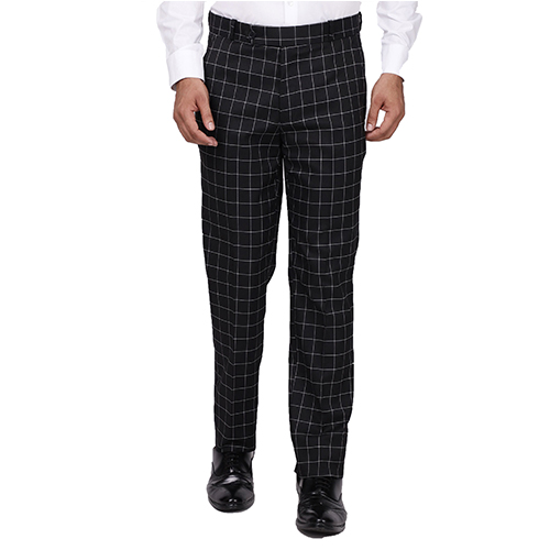 Black Check Stretch Trouser Terry Rayon Slim Fit