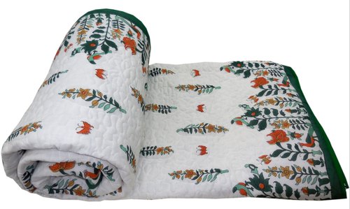 90By108 Inches Rajasthani Print Floral Cotton Double Bed quilt