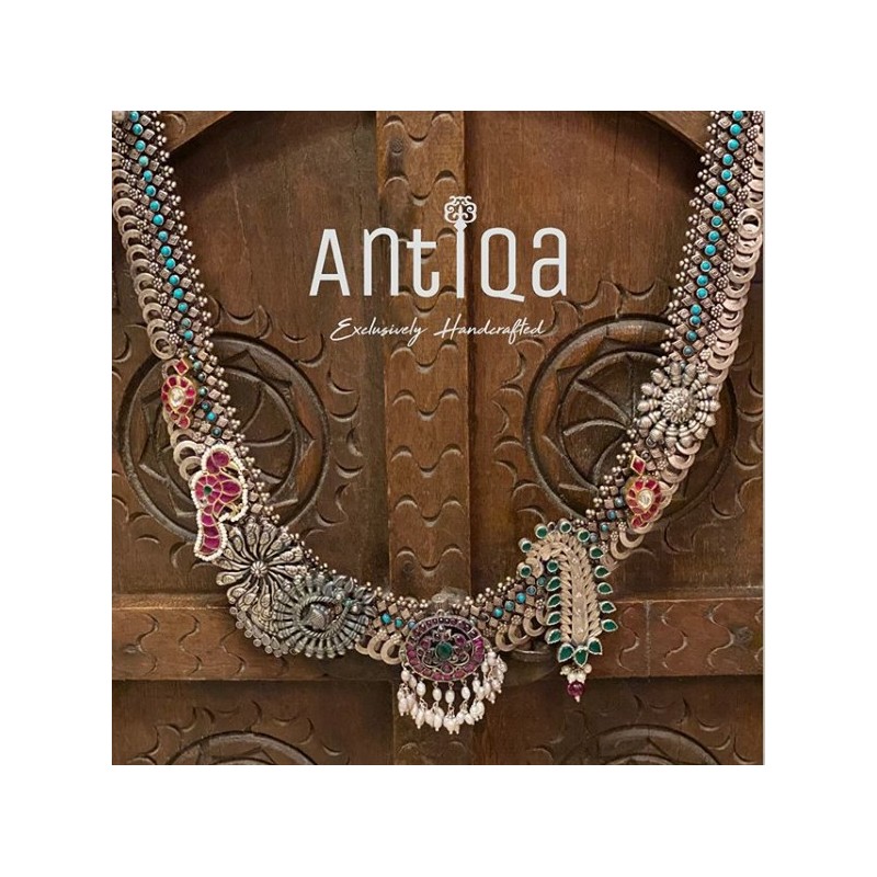 Antiqa Presents Gracefully Designed Necklace Made With Ruby Turquoise Pearls And Greenonyx