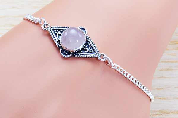 Rose Quartz 925 Silver Bracelet