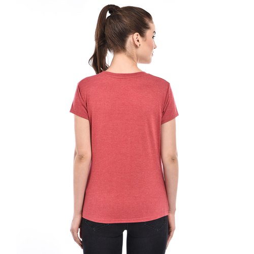 Red Melange Girls Cotton T-Shirt