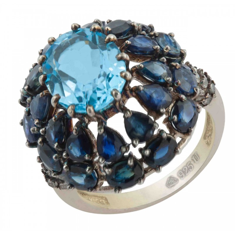 Buy Vintage Engagement Rings / Blue Topaz & Blue Sapphire Beehive Ring