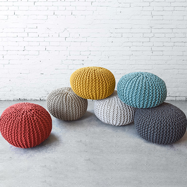 Moro Round Pouf (Coral, Aqua, Granite, Yellow, Beige, Natural White)