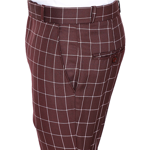 Maroon Check Trouser Terry Rayon Smart Fit