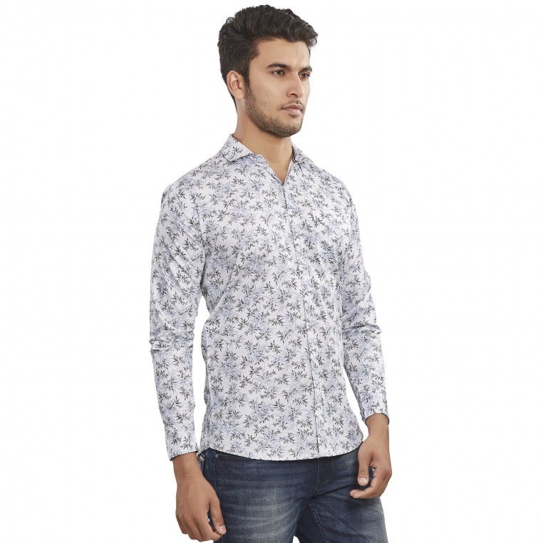 Royal Spider Men`s Casual Printed White Shirt