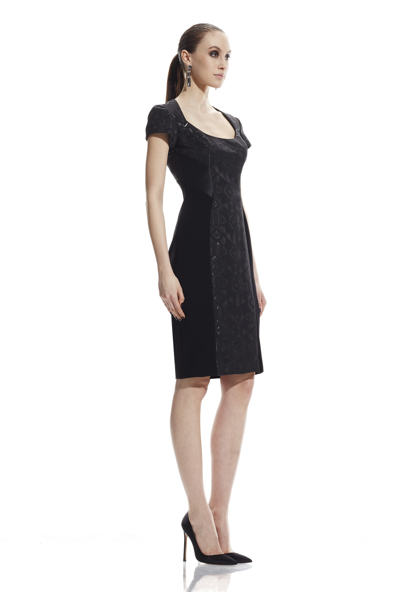 Lacquered Jacquard and Crepe Sheath