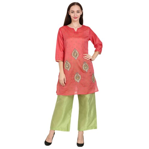 Chanderi Cotton Suit With Banarasi Top