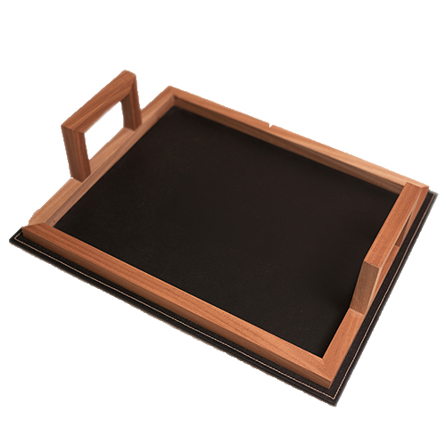 Wood and Faux Leather Tray