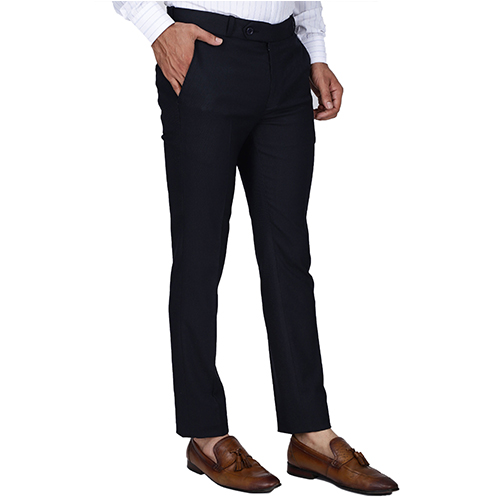 Blue Dobby Stretch Trouser Terry Rayon Slim Fit