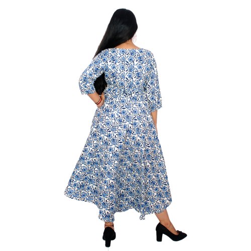 Jaipuri Indigo Print Rayon Dress