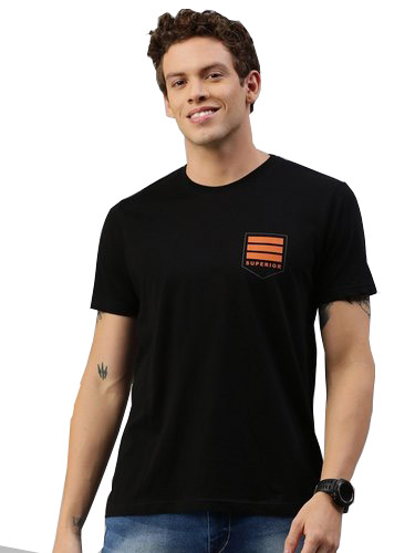 Men Black Solid Round Neck Pure Cotton T-shirt