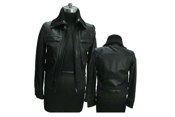 High Neck Women Leather Jacket