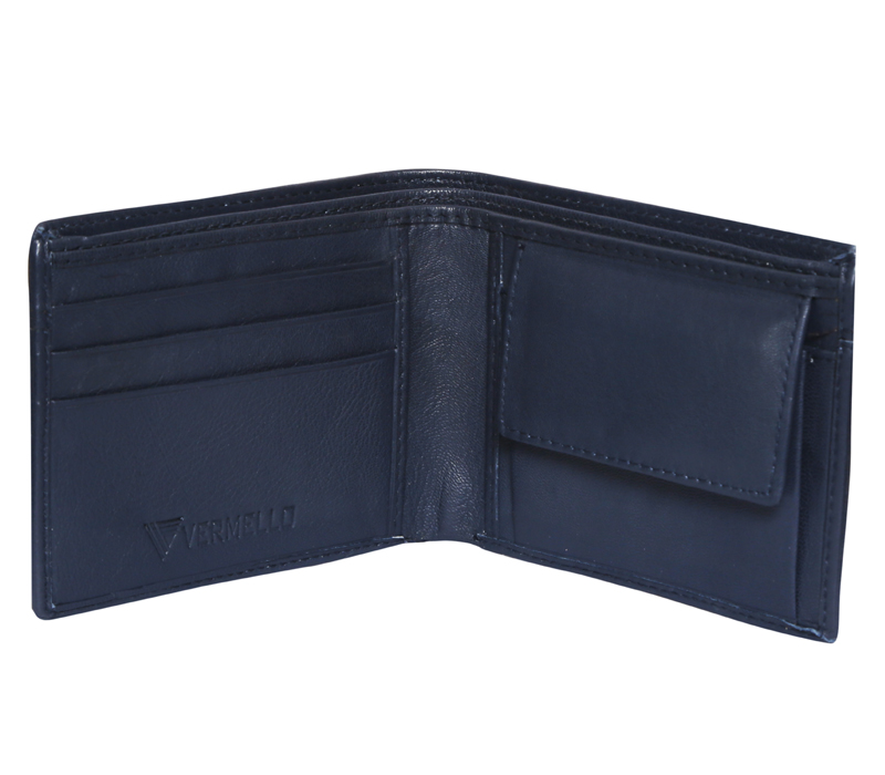 Premium Genuine Leather Bi-Fold Wallet. (BLUE)