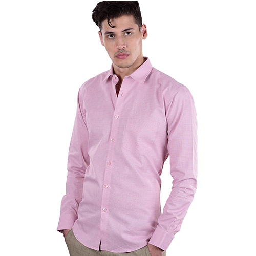 Pink Dobby Solid Shirt Cotton Blended Youth Fit