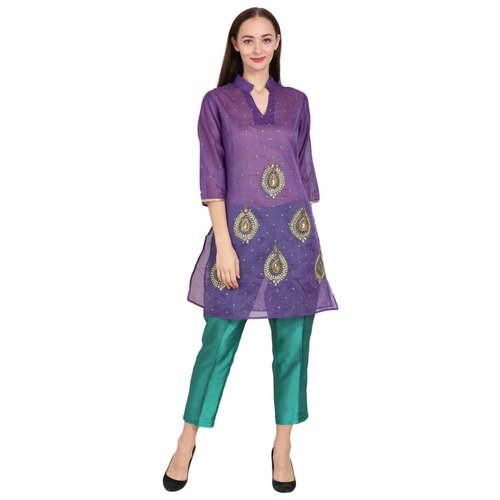 Ladies Chanderi Cotton Long Kurti