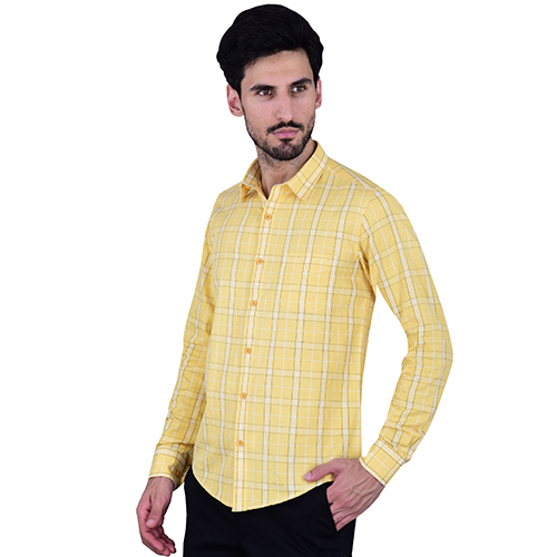 Yellow Check Shirt Cotton Blended Youth Fit