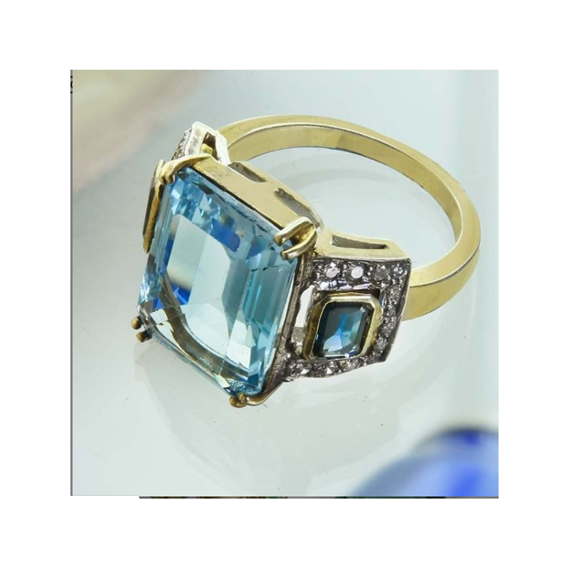 Modern Style Ring Studded With Blue Topaz,Blue Sapphire & Diamonds