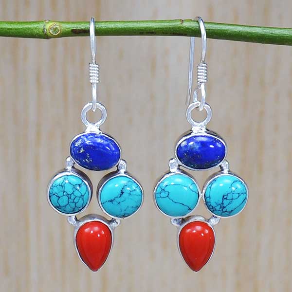 Pure 925 Silver Multi Gemstones Earrings