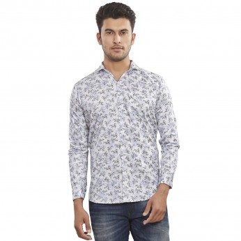 Royal Spider Men`s Casual Printed White Shirt