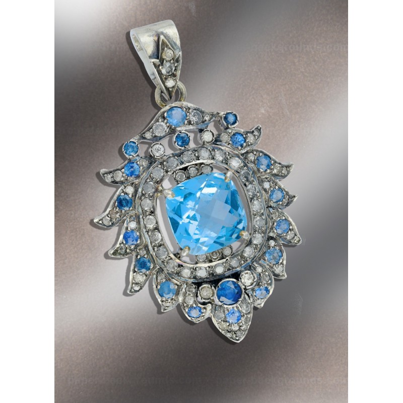 Kohinoor Shaped Pendant With Blue Topaz & Sapphire Pendant