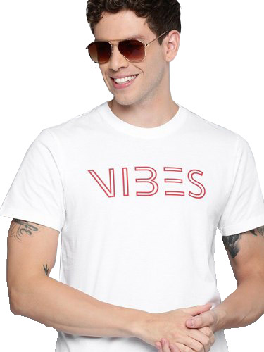 Men White & Red Printed Round Neck T-shirt