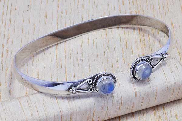 Rainbow moonstone Silver Bangle