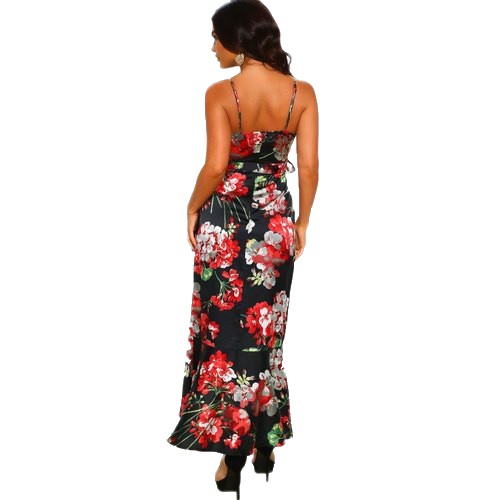 Ladies Floral Frill Wrap Long Maxi Dress