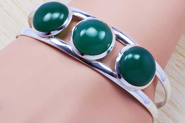 Green Onyx Gemstone 925 Silver Bangle