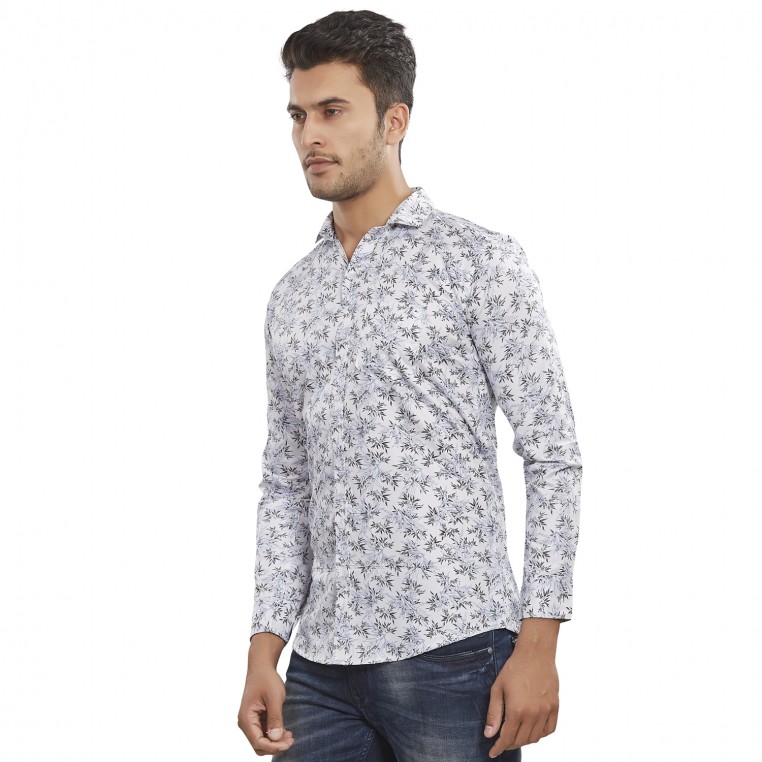 Royal Spider Men`s Casual Printed White Shirt