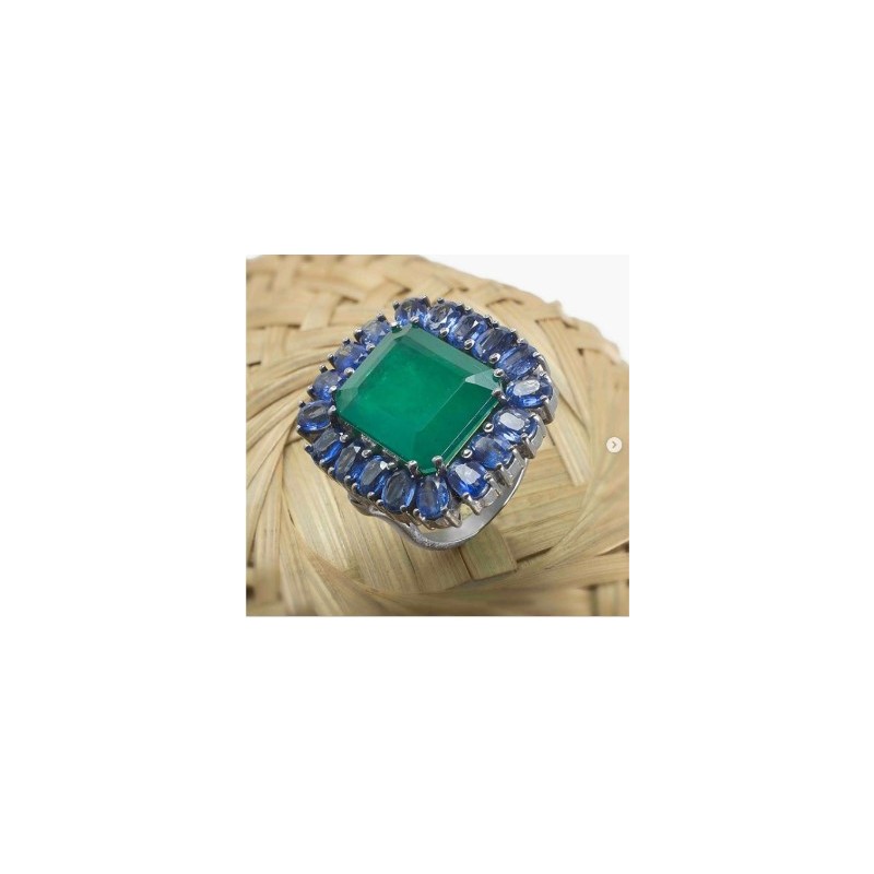 Ring Studded With A Large Size Emeralds Doublet & Kyanite/ Stylish Rings/ Wedding Rings / Engagement Rings