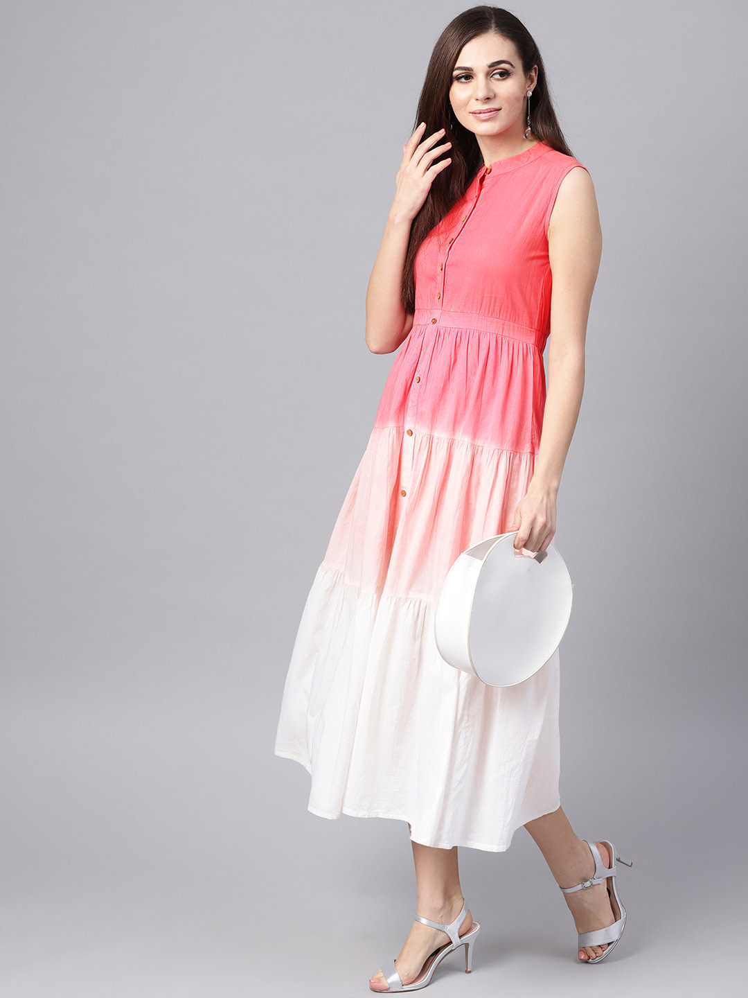 Women Pink & White Dyed A-Line Dress