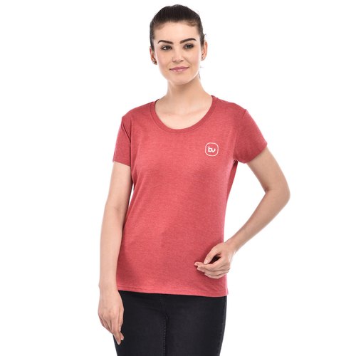Red Melange Girls Cotton T-Shirt