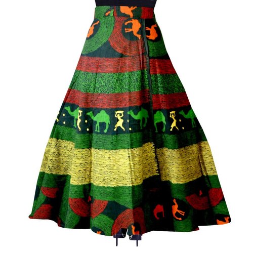 Jaipuri Green Camel Printed Wrap Around Skirts