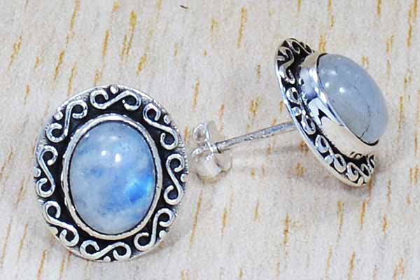 Rainbow moonstone Silver Stud Earring