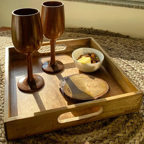 Hand Crafted Mango Wood Square Tray