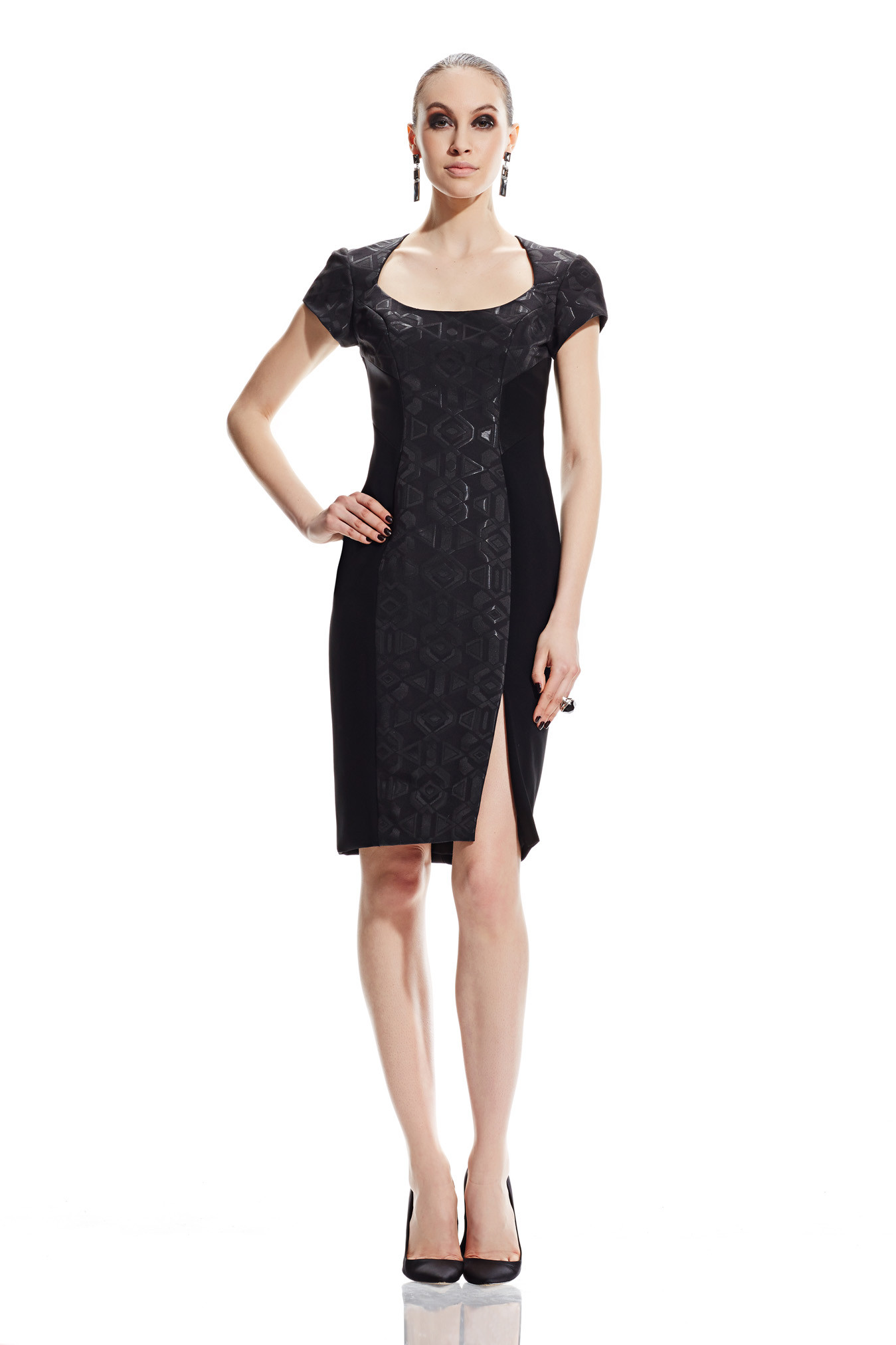 Lacquered Jacquard and Crepe Sheath