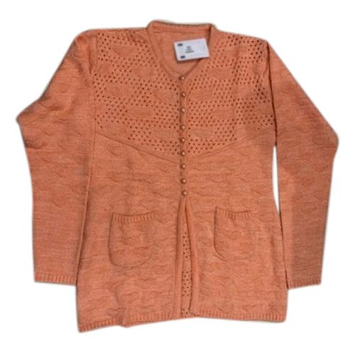 Ladies Orange Woolen Cardigan