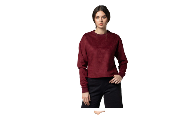 Suede Sweatshirt with a Crew Neckline