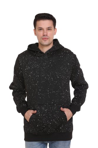 Men Black Printed Hooded Sweatshirt